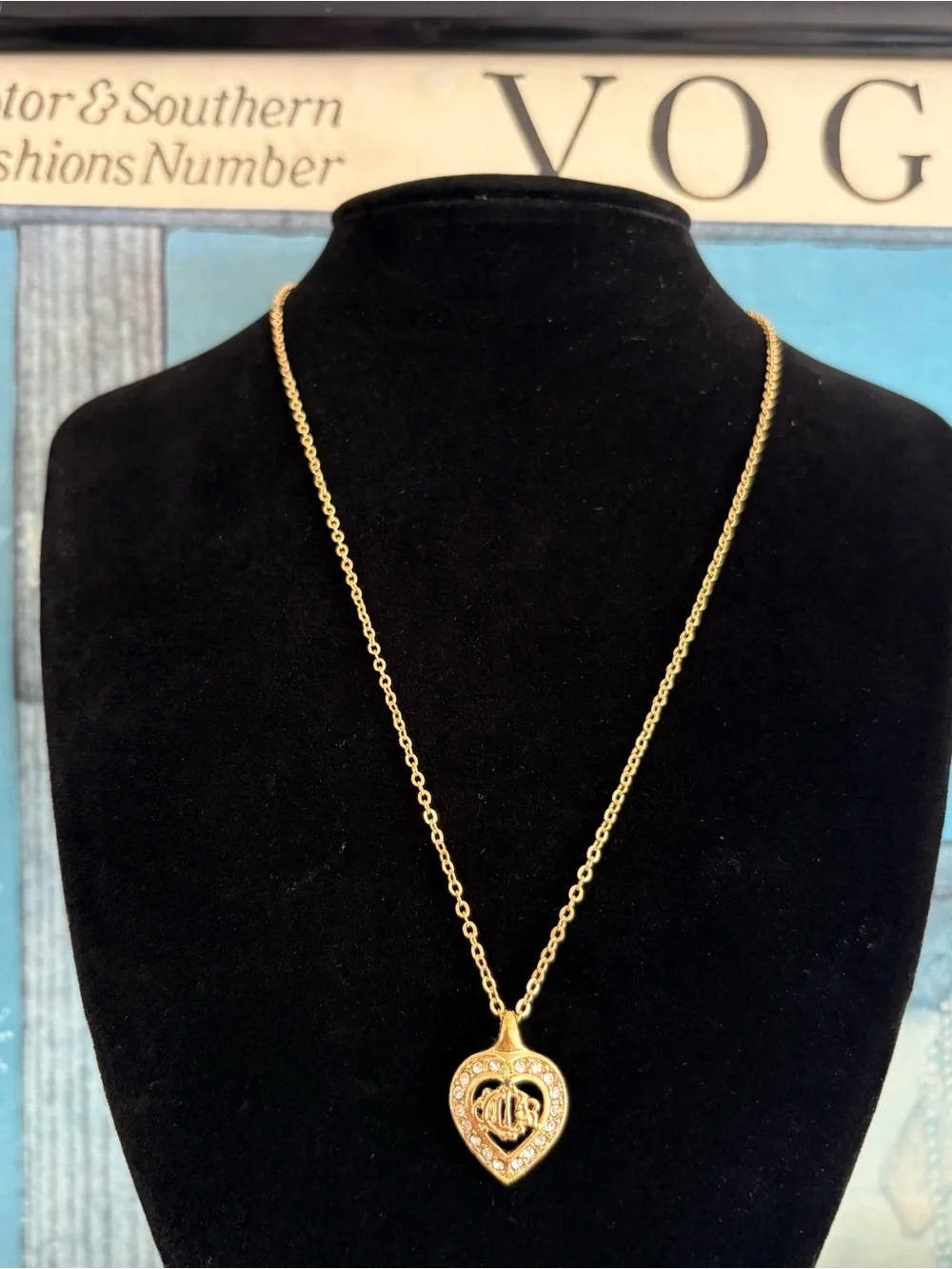 Dior Gold Heart Locket Necklace with Crystal Accents